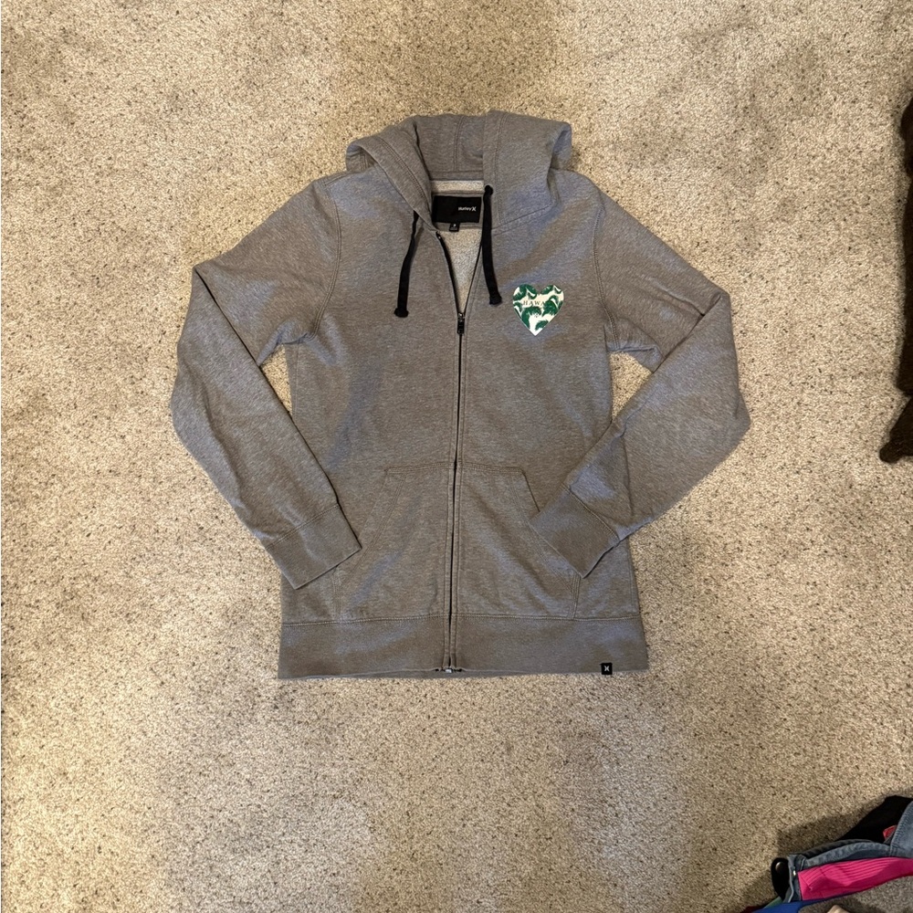 Hurley Gray Zip-Up Hoodie with Heart Hawaii Logo
